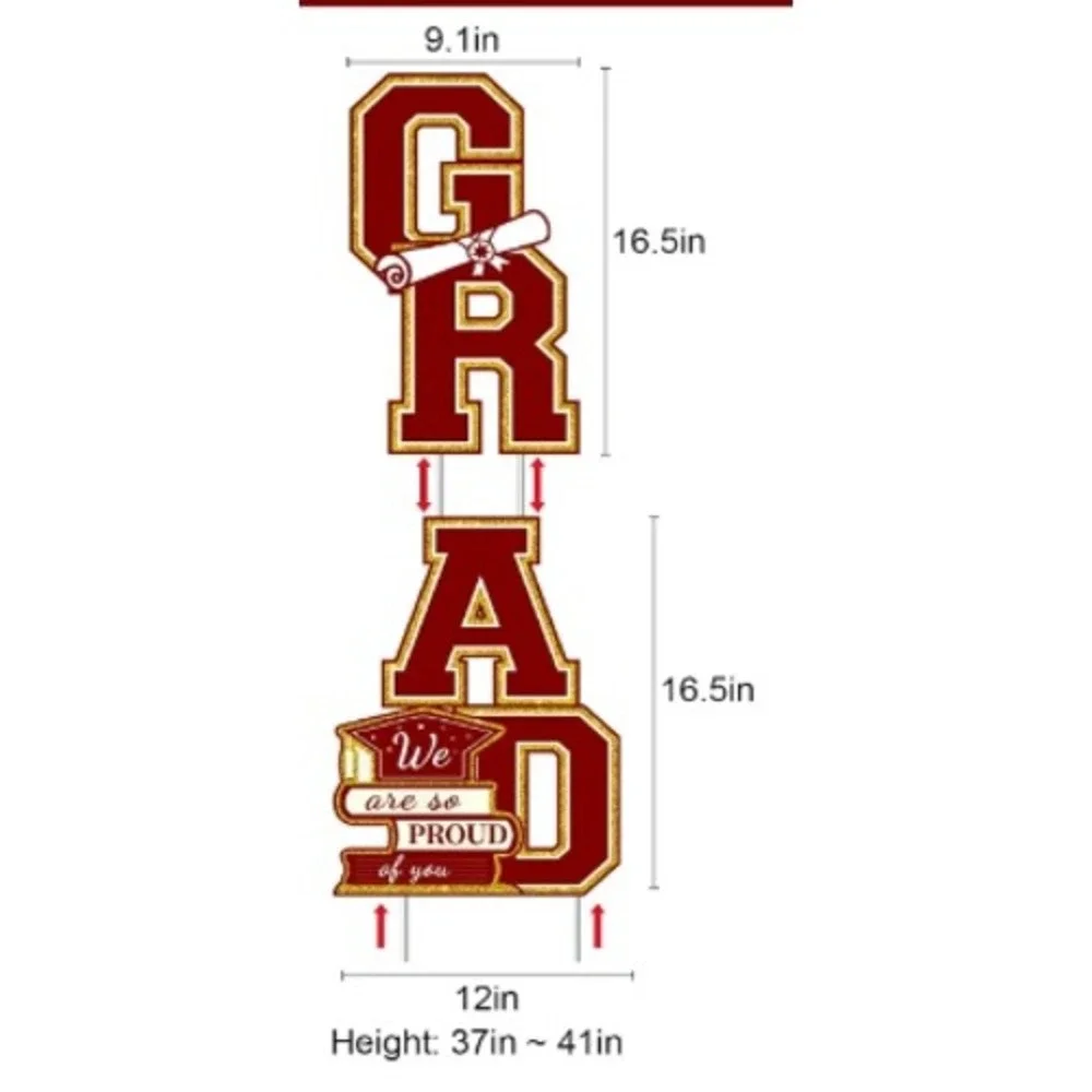 Maroon Gold GRAD Graduation Yard Sign Vertical Outdoor Lawn Decor 41 Inch Stake